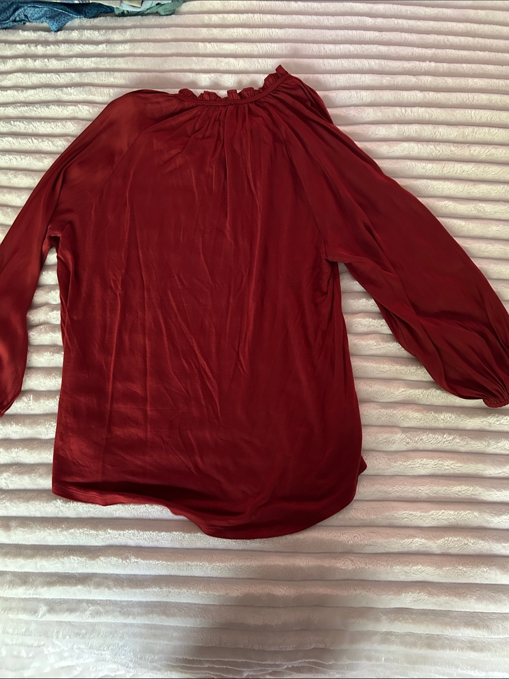 LOFT Rust Ruffle-Neck Long-Sleeve Blouse - Picture 3 of 3